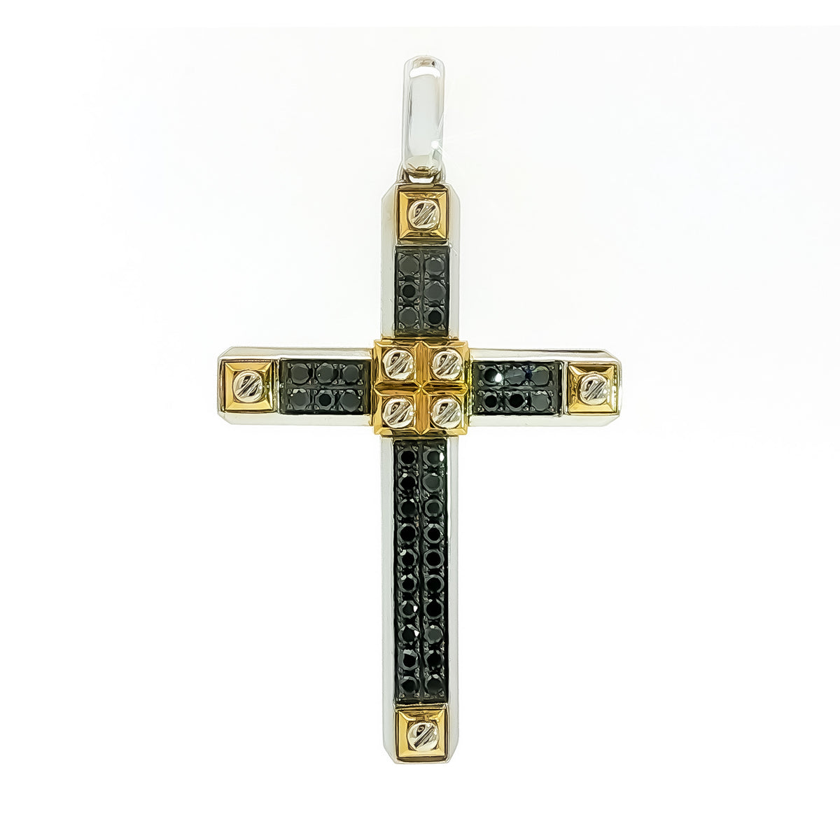 Medoro 14kt White and Yellow Gold 0.52 ctw Double Row Black Diamond Cross Pendant