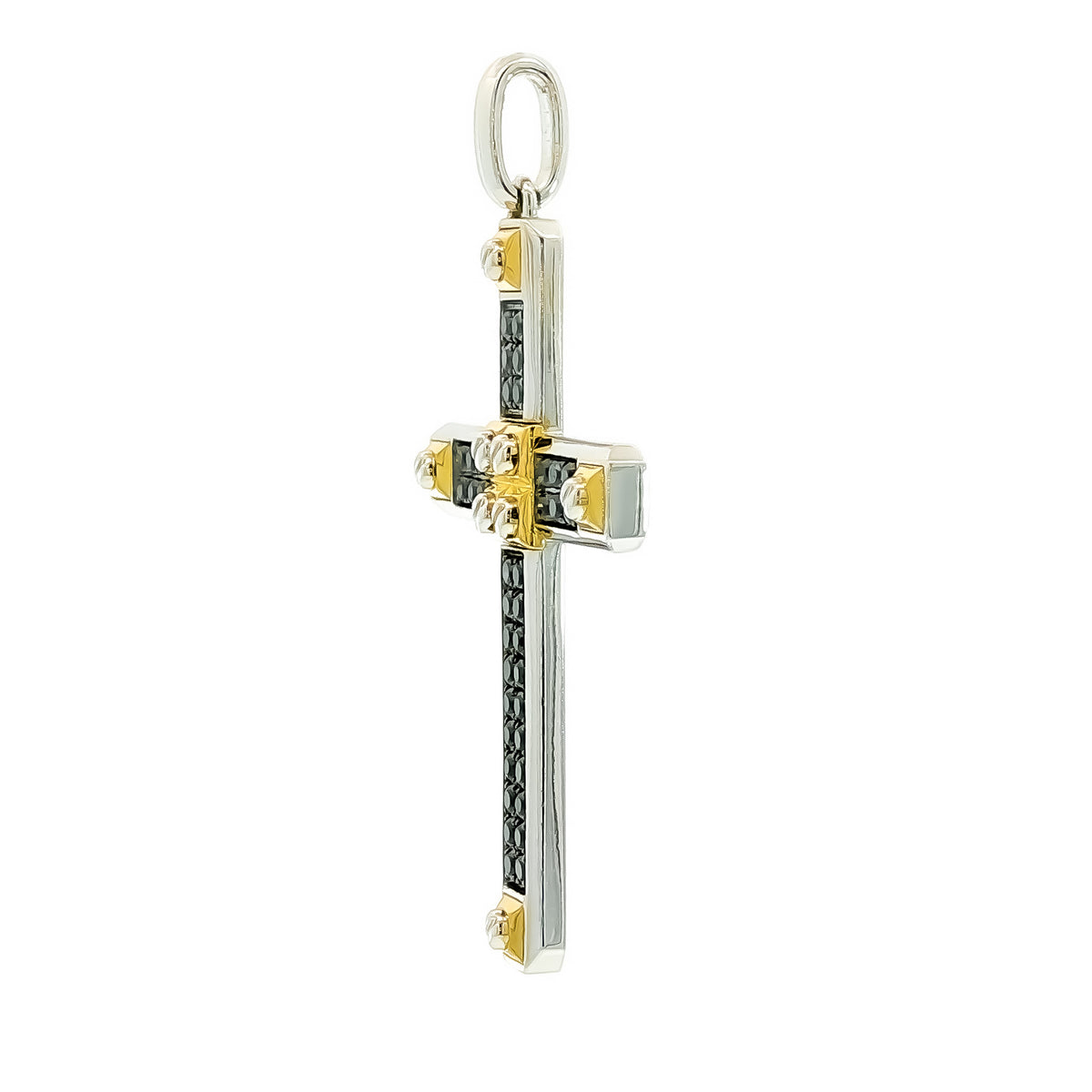 Medoro 14kt White and Yellow Gold 0.52 ctw Double Row Black Diamond Cross Pendant