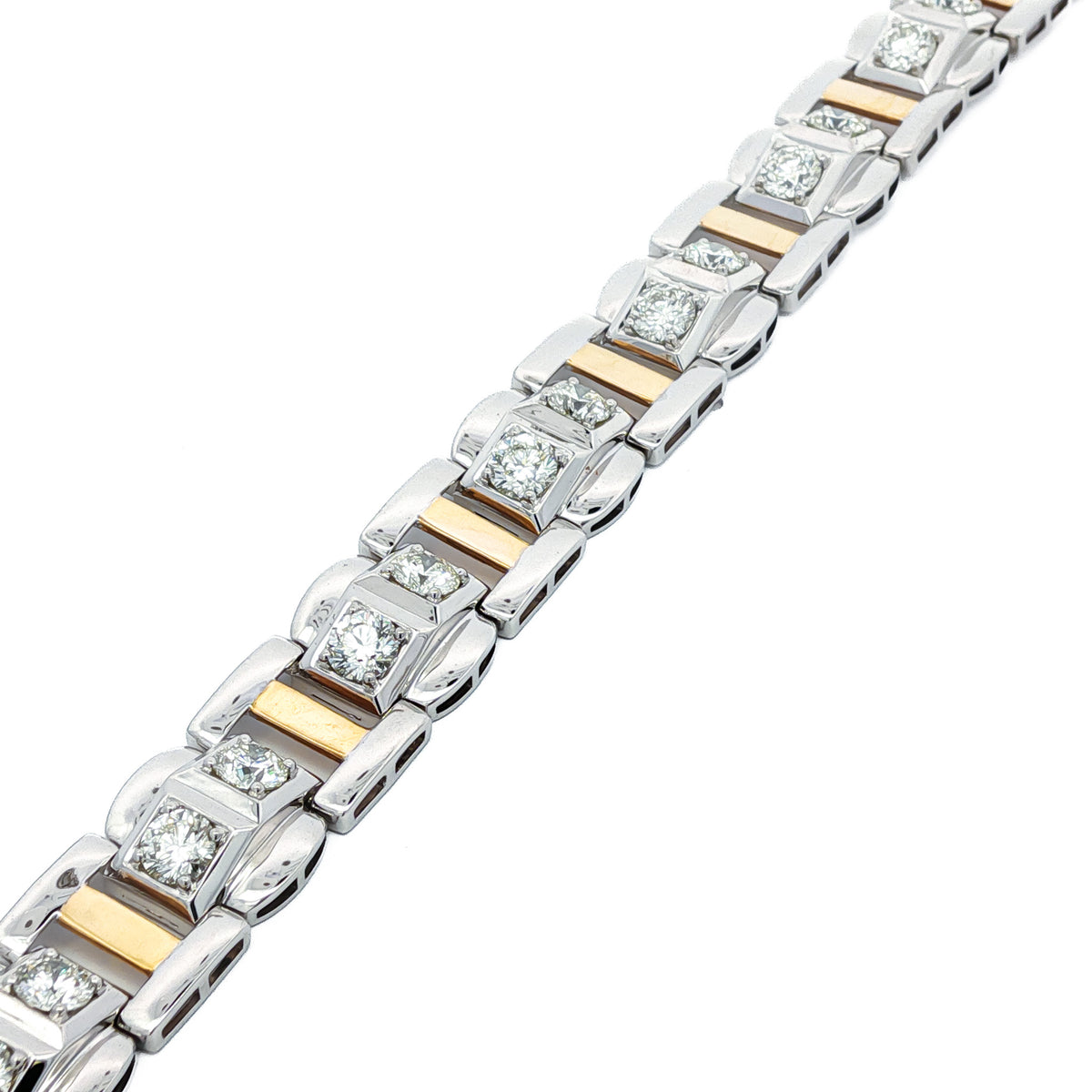 Mens Platinum/18kt Yellow Gold Two-Tone 7.67ctw Round Diamond Bracelet, 8in