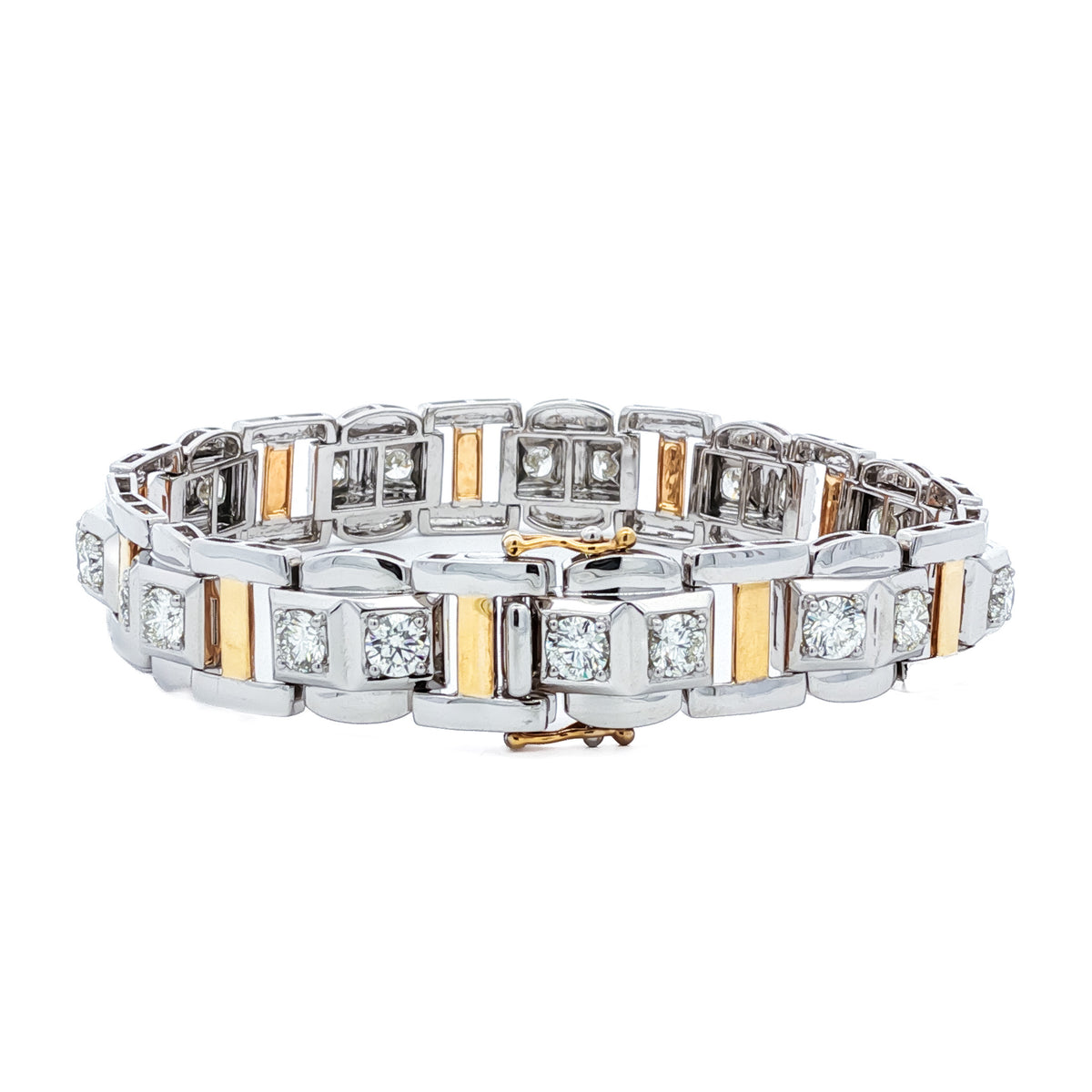 Mens Platinum/18kt Yellow Gold Two-Tone 7.67ctw Round Diamond Bracelet, 8in