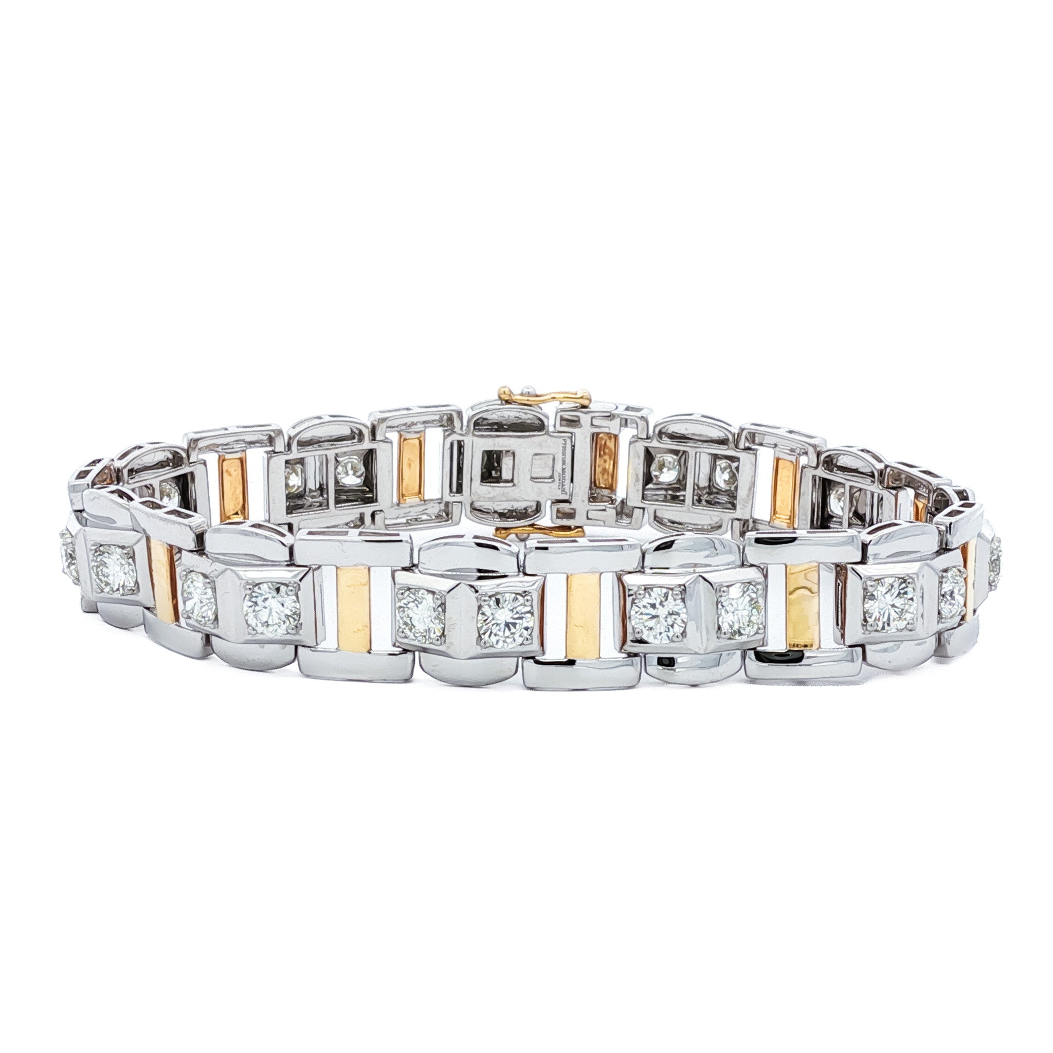 Mens Platinum/18kt Yellow Gold Two-Tone 7.67ctw Round Diamond Bracelet, 8in