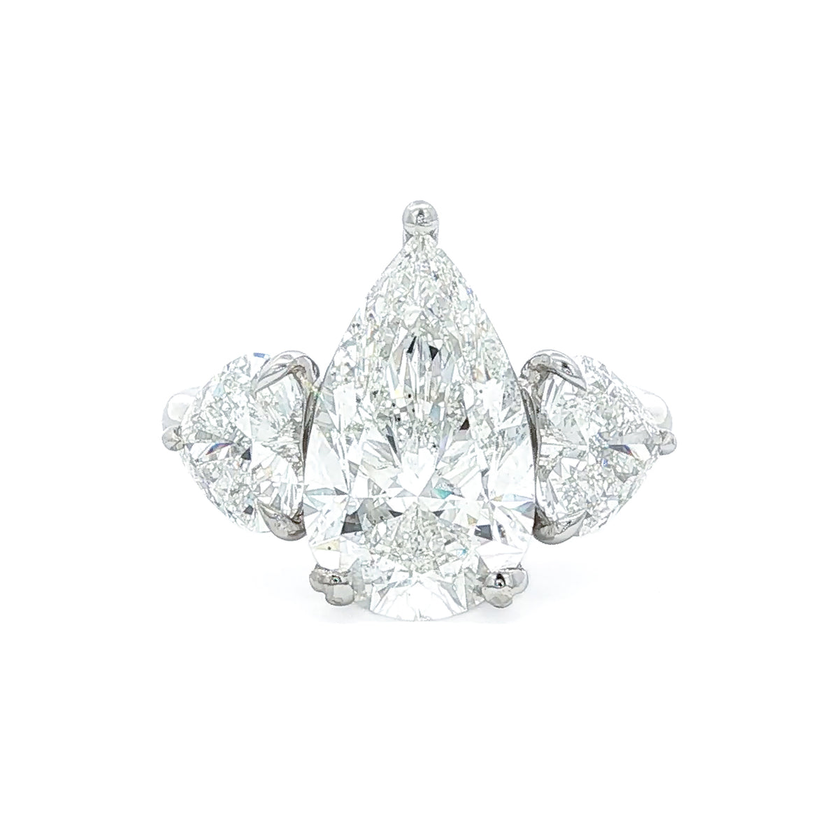 Juleve Platinum 4.01 ct Pear-Shaped Diamond Engagement Ring with Heart-Shaped Side Diamonds 5,5.5,6,6.5,7,7.5,8