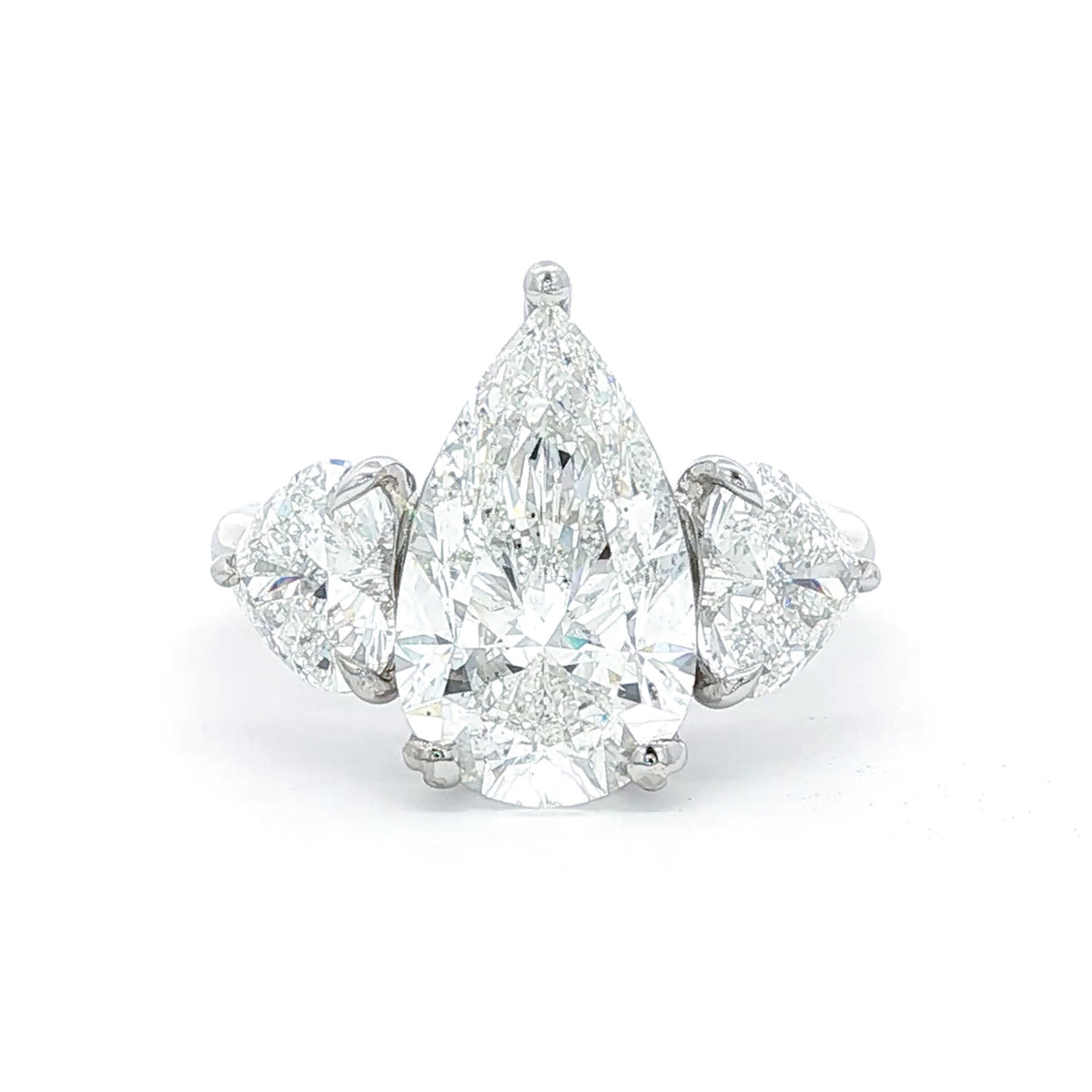 Platinum 4.01 ct Pear-Shaped Diamond Engagement Ring with Heart-Shaped Side Diamonds 5,5.5,6,6.5,7,7.5,8