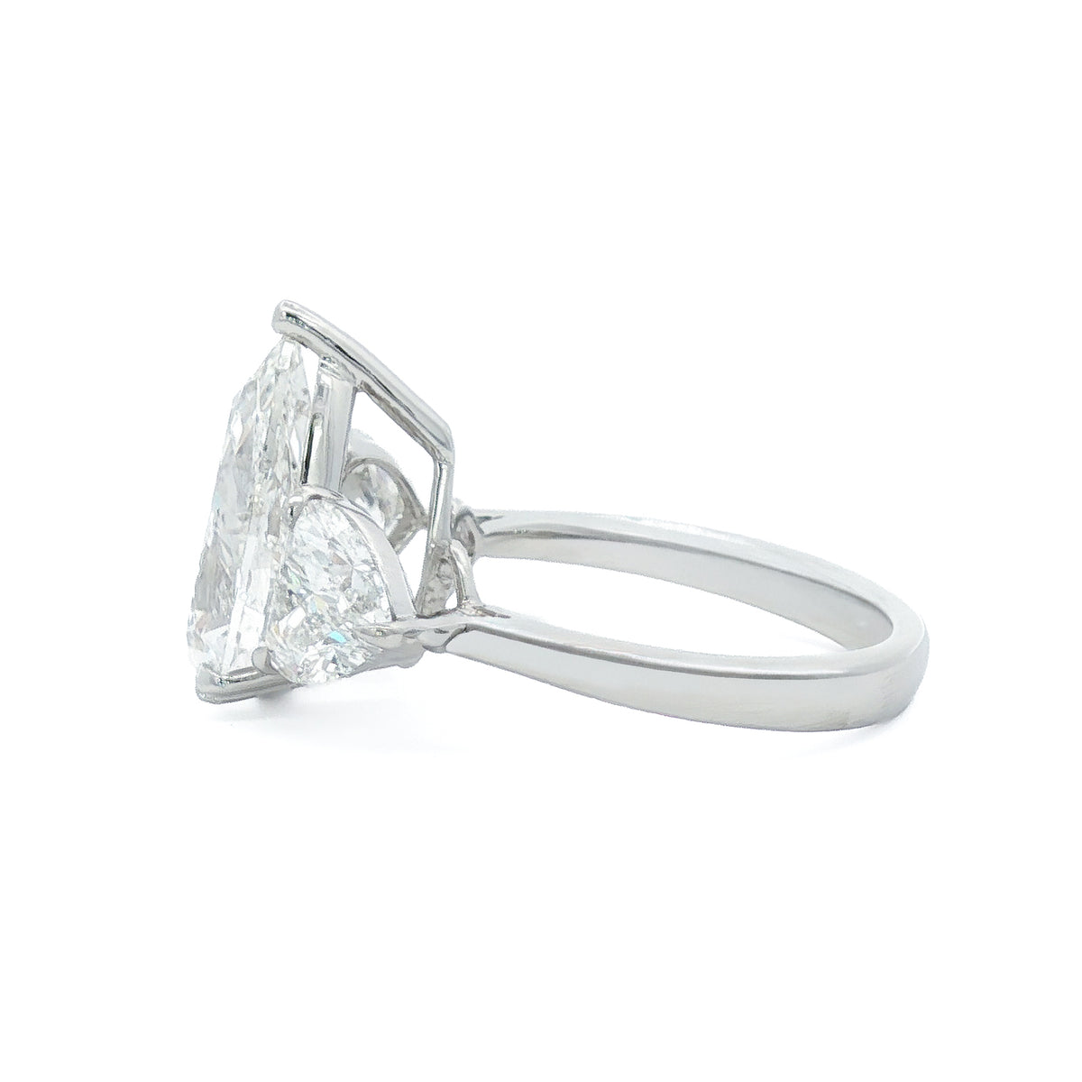 Juleve Platinum 4.01 ct Pear-Shaped Diamond Engagement Ring with Heart-Shaped Side Diamonds 5,5.5,6,6.5,7,7.5,8