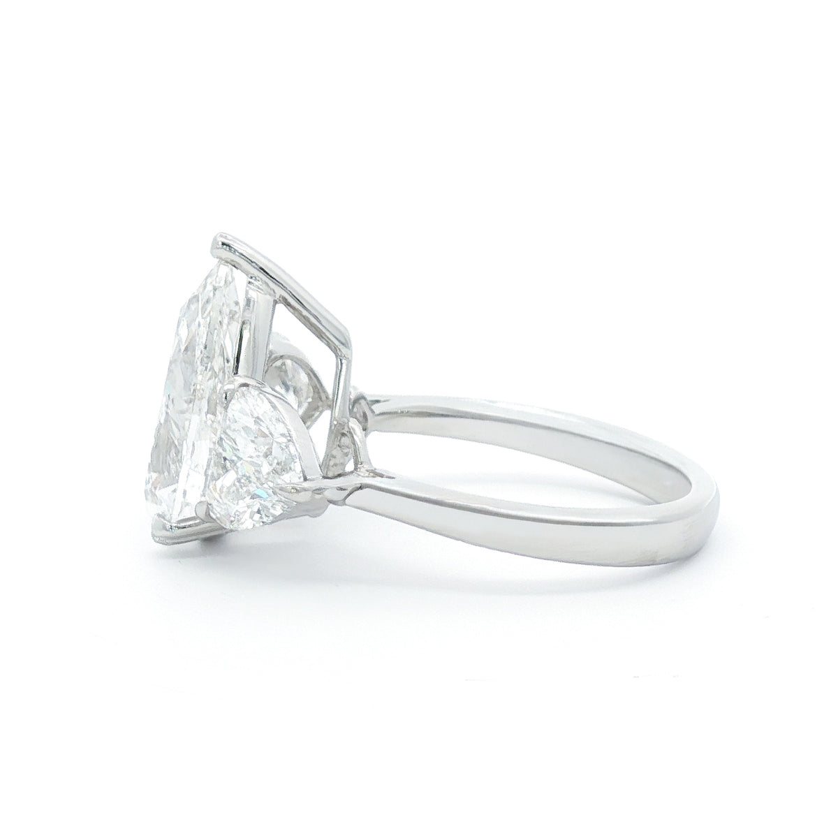 Platinum 4.01 ct Pear-Shaped Diamond Engagement Ring with Heart-Shaped Side Diamonds 5,5.5,6,6.5,7,7.5,8