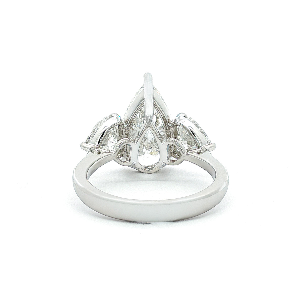 Platinum 4.01 ct Pear-Shaped Diamond Engagement Ring with Heart-Shaped Side Diamonds 5,5.5,6,6.5,7,7.5,8