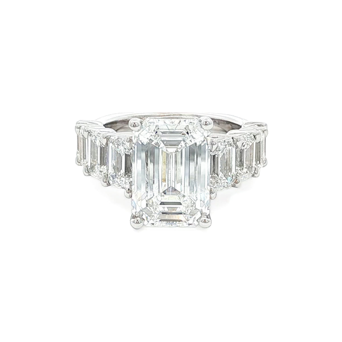 Juleve 18kt White Gold 5.03 ct Emerald Cut with 3.50 ctw Graduated Emerald Cut Diamond Ring 5,5.5,6,6.5,7,7.5,8