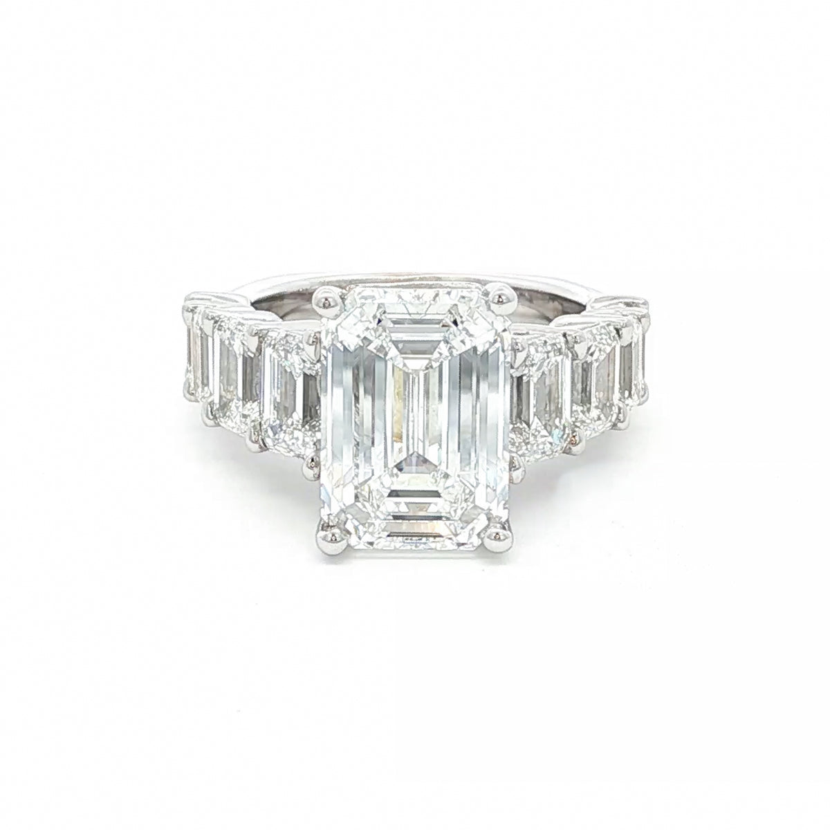 18kt White Gold 5.03 ct Emerald Cut with 3.50 ctw Graduated Emerald Cut Diamond Ring 5,5.5,6,6.5,7,7.5,8