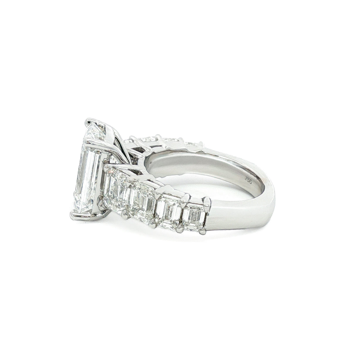 Juleve 18kt White Gold 5.03 ct Emerald Cut with 3.50 ctw Graduated Emerald Cut Diamond Ring 5,5.5,6,6.5,7,7.5,8