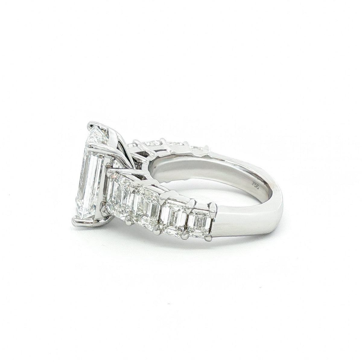 18kt White Gold 5.03 ct Emerald Cut with 3.50 ctw Graduated Emerald Cut Diamond Ring 5,5.5,6,6.5,7,7.5,8