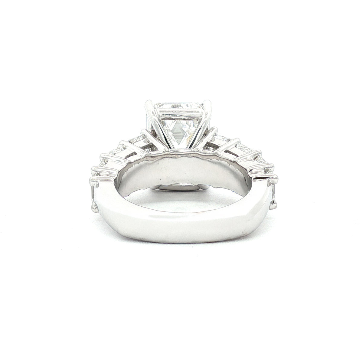 18kt White Gold 5.03 ct Emerald Cut with 3.50 ctw Graduated Emerald Cut Diamond Ring 5,5.5,6,6.5,7,7.5,8