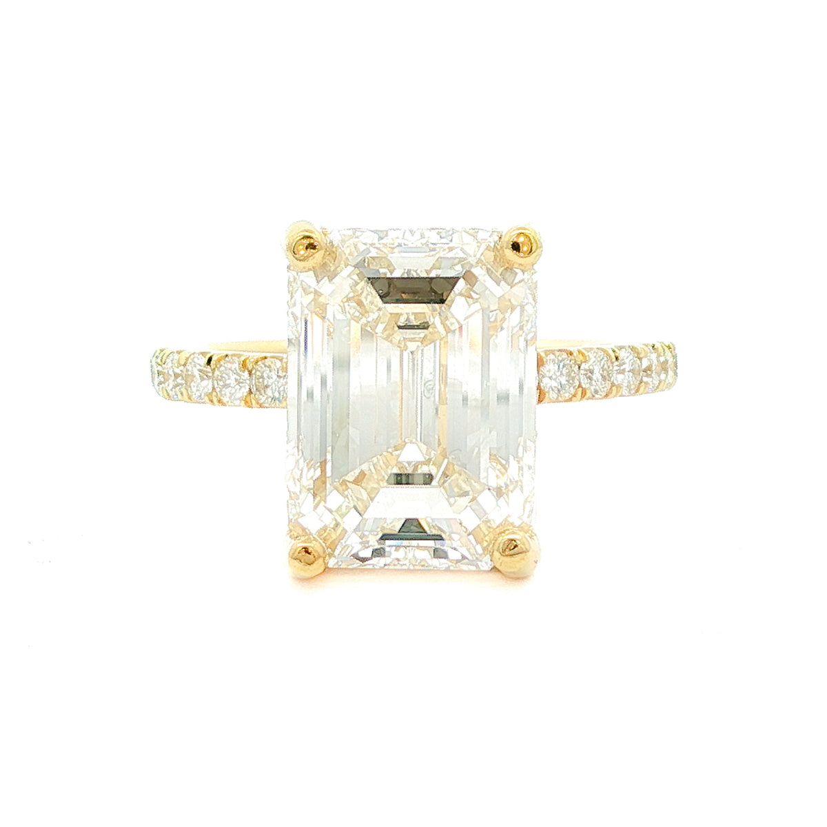 18kt Yellow Gold 5.11 ct Emerald-Cut Diamond Engagement Ring with Hidden Halo 5,5.5,6,6.5,7,7.5,8