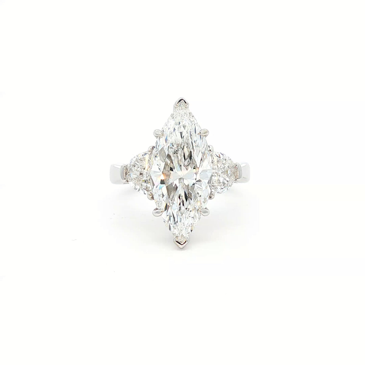 18kt White Gold 5.04 ct Marquise Diamond with Half Moon 3 stone Engagement Ring 5,5.5,6,6.5,7,7.5,8,8.5,9
