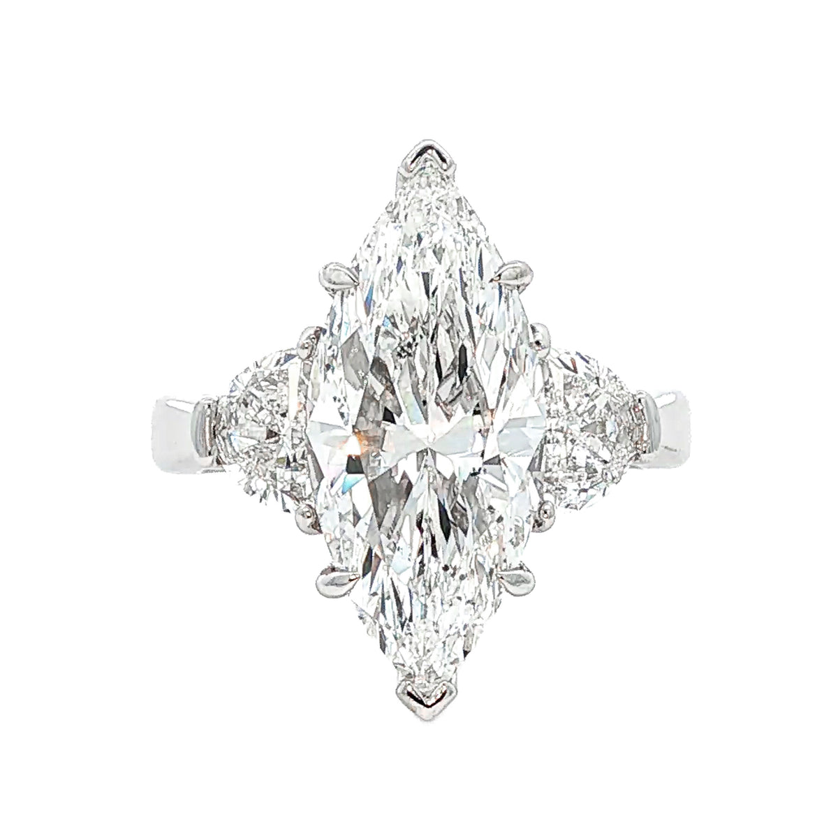 Juleve 18kt White Gold 5.04 ct Marquise Diamond with Half Moon 3 stone Engagement Ring 5,5.5,6,6.5,7,7.5,8,8.5,9