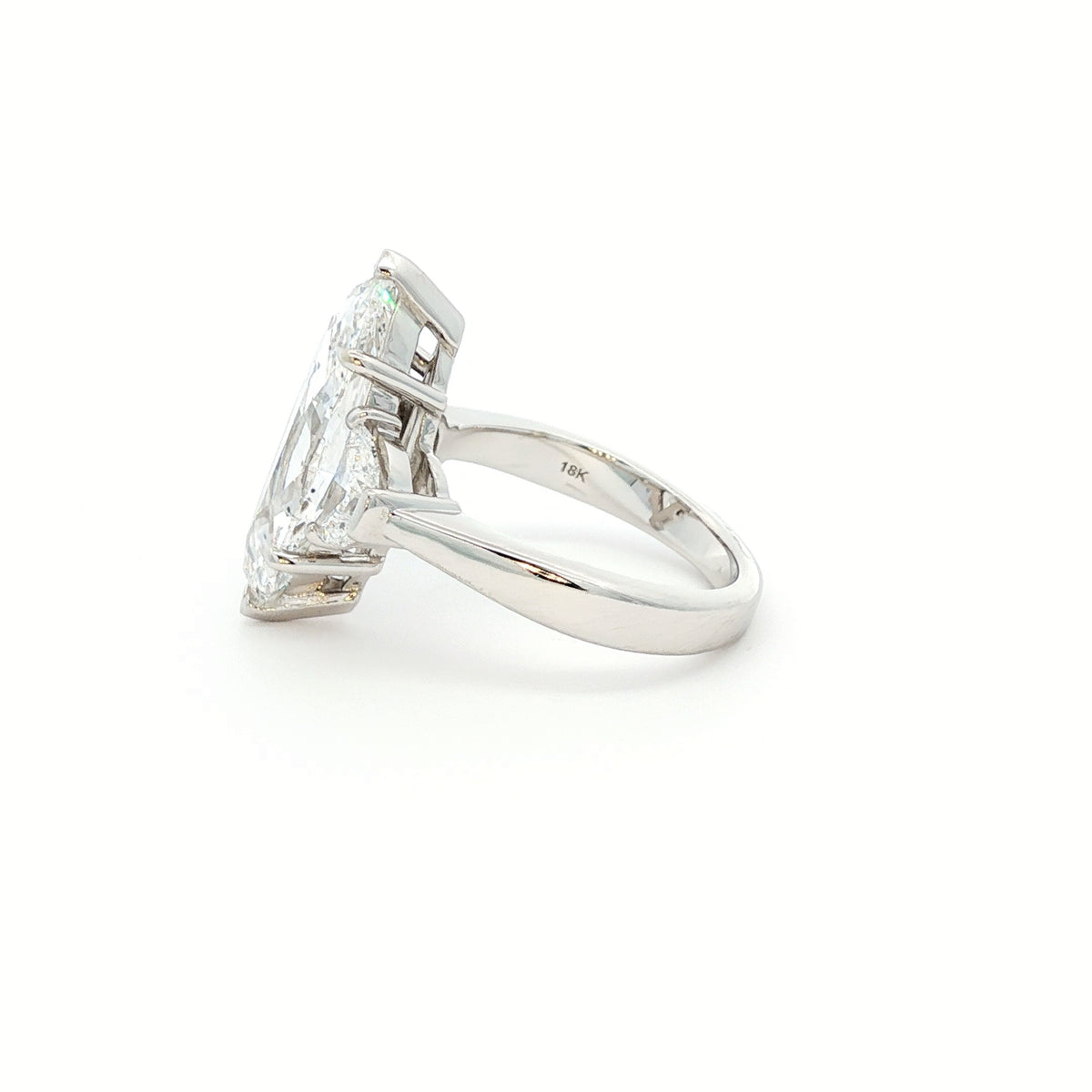 18kt White Gold 5.04 ct Marquise Diamond with Half Moon 3 stone Engagement Ring 5,5.5,6,6.5,7,7.5,8,8.5,9