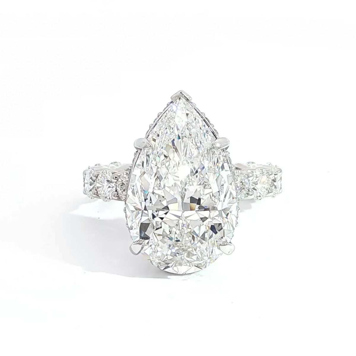 18kt White Gold 10.38 CT Pear Shape Diamond with 2.64 CTW Hidden Halo Engagement Ring 5,5.5,6,6.5,7,7.5,8