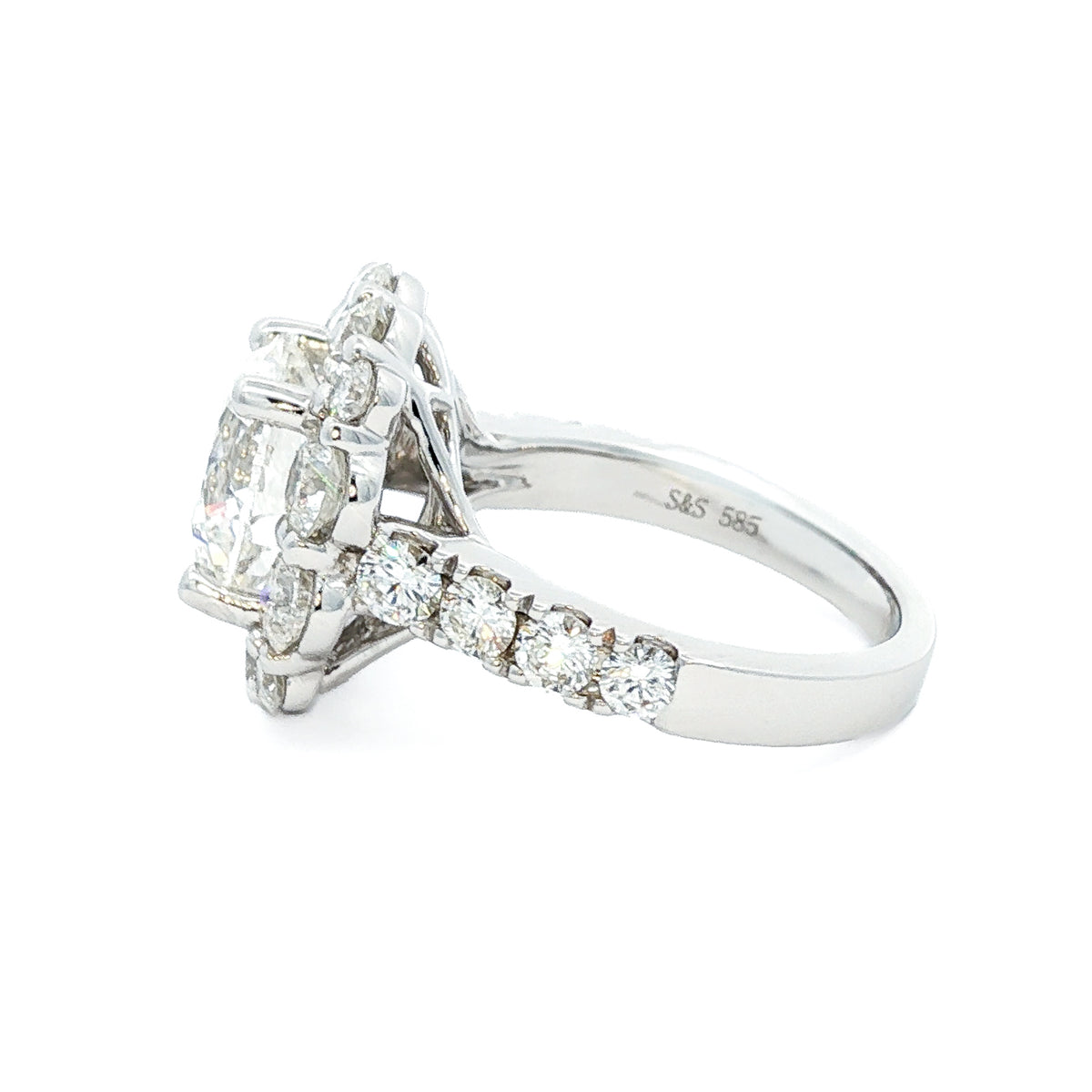 Juleve 14kt White Gold 4.01 ct Round Brilliant Diamond with 2.90 ctw Halo Engagement Ring 5,5.5,6,6.5,7,7.5,8