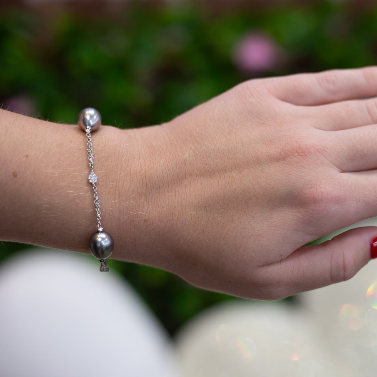 18kt White Gold, Tahitian Pearl and Diamond Bracelet