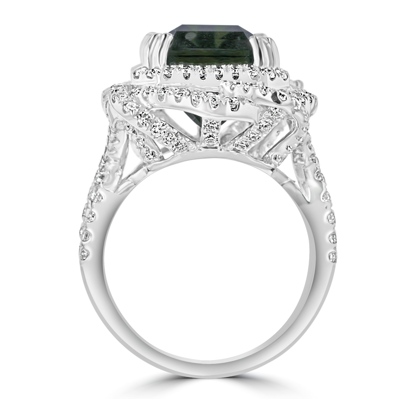 JULEVE 18KT WHITE GOLD 12.10 CT TOURMALINE & 1.70 CTW DIAMOND HALO RING 4,4.5,5,5.5,6,6.5,7,7.5,8,8.5,9