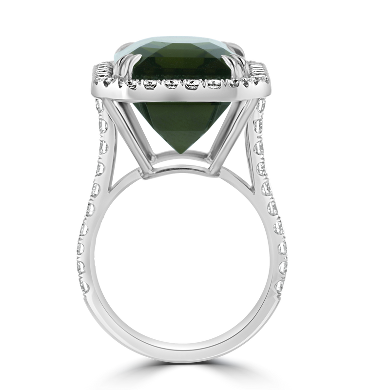 JULEVE 18KT WHITE GOLD 17.49 CT TOURMALINE & 1.18 CTW DIAMOND HALO RING 4,4.5,5,5.5,6,6.5,7,7.5,8,8.5,9