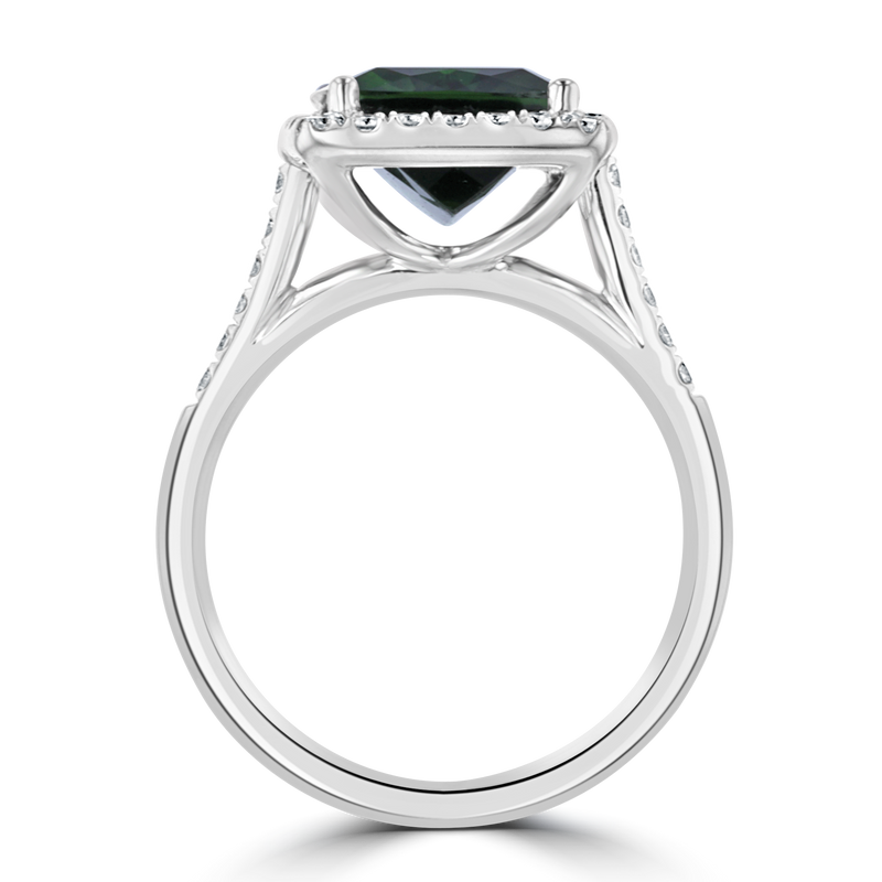 JULEVE 18KT WHITE GOLD 4.74 CT TOURMALINE & 0.36 CTW DIAMOND HALO RING 4,4.5,5,5.5,6,6.5,7,7.5,8,8.5,9