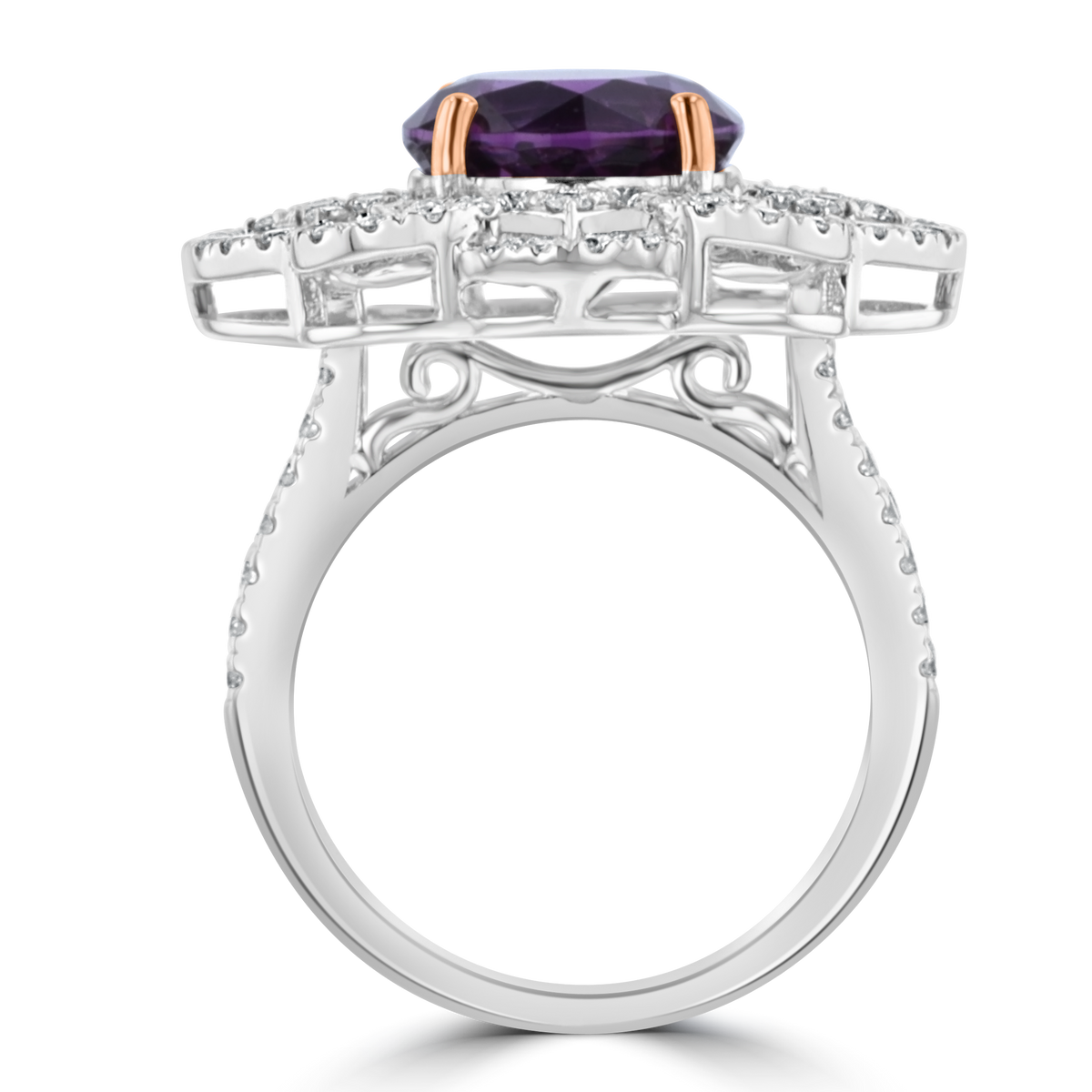 JULEVE 18KT WHITE GOLD 5.26 CT PINK GARNET & 1.22 CTW DIAMOND HALO RING 4,4.5,5,5.5,6,6.5,7,7.5,8,8.5,9