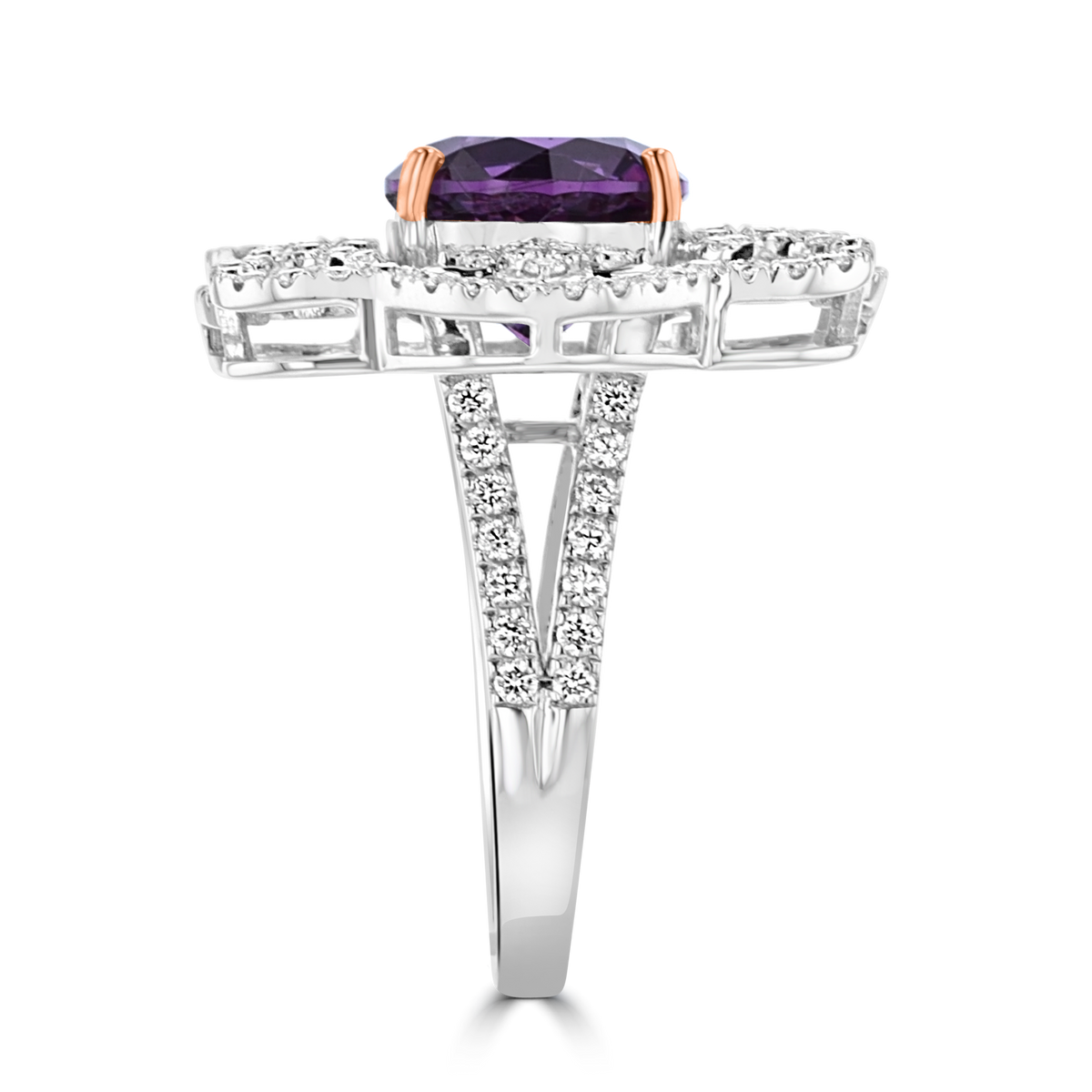 JULEVE 18KT WHITE GOLD 5.26 CT PINK GARNET & 1.22 CTW DIAMOND HALO RING 4,4.5,5,5.5,6,6.5,7,7.5,8,8.5,9