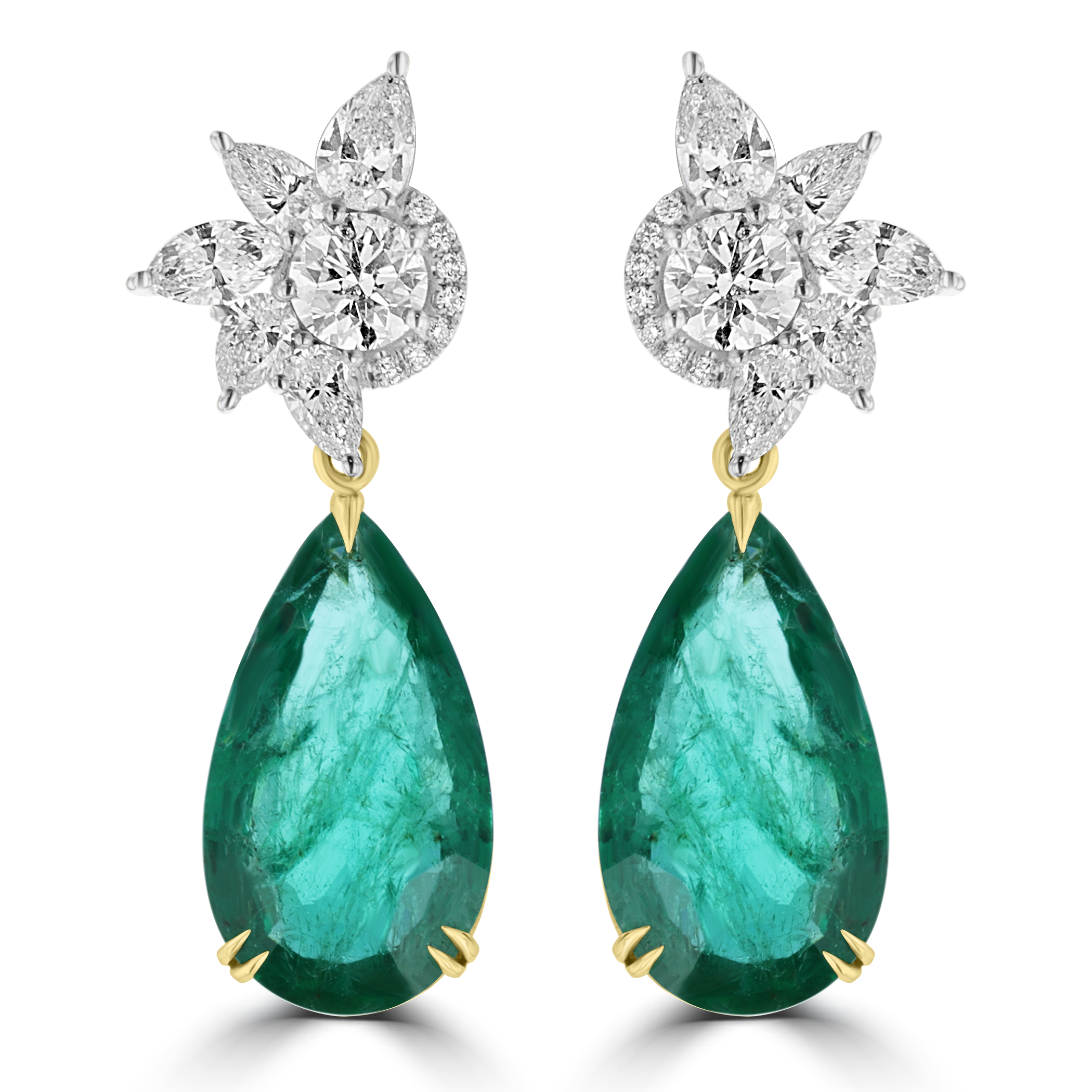 Juleve 18kt White & Yellow Gold 23.63 ctw Emerald & 5.51 ctw Diamon Dangle Earrings