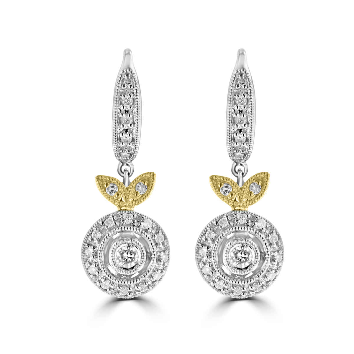 18K WHITE AND ROSE GOLD 0.23 CTW DIAMOND HALO DROP EARRINGS