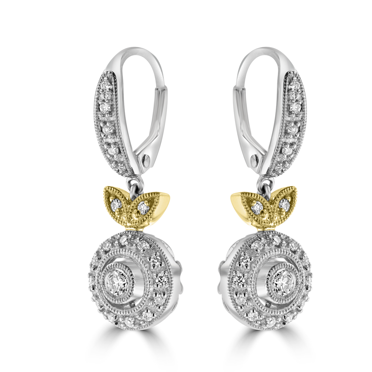 18K WHITE AND ROSE GOLD 0.23 CTW DIAMOND HALO DROP EARRINGS