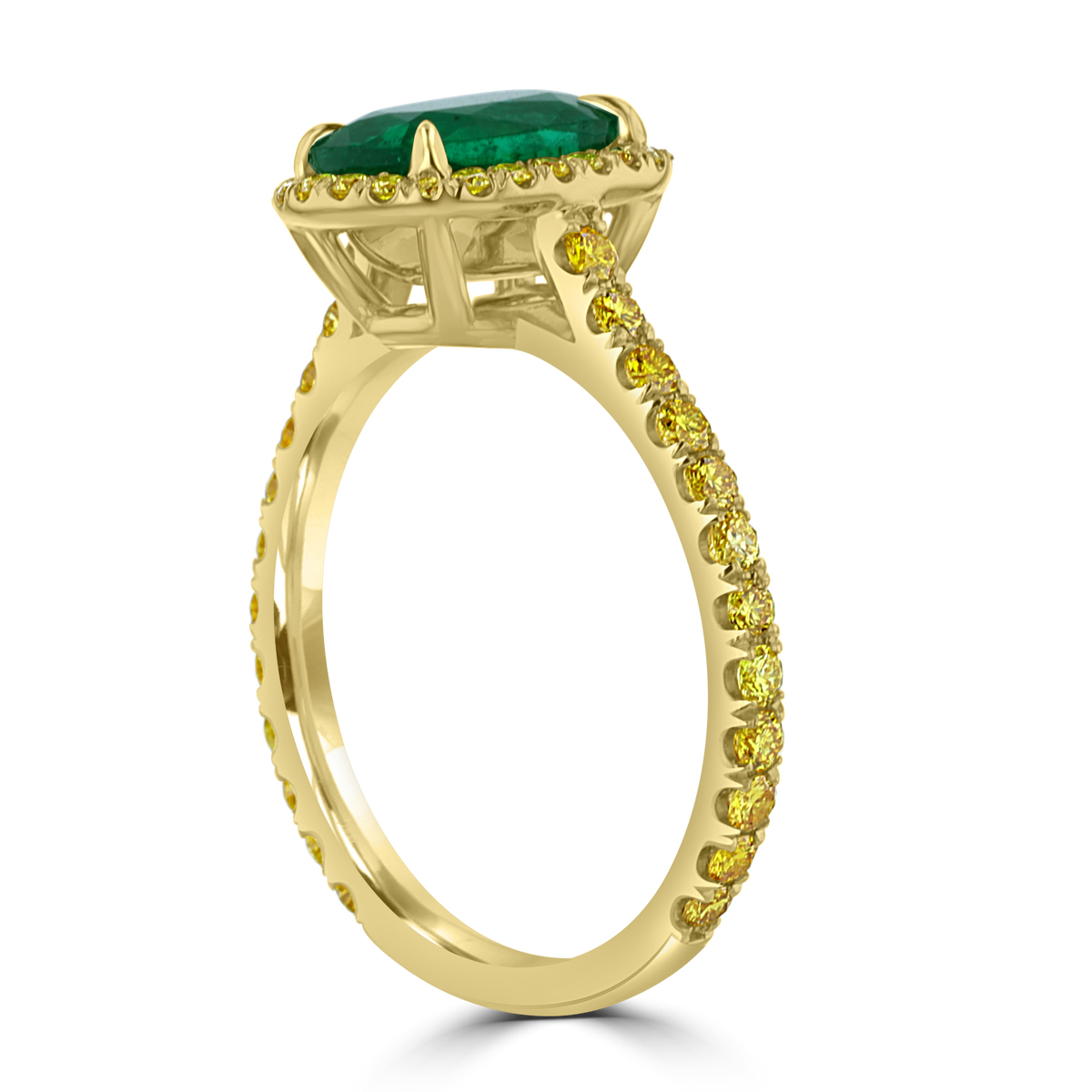 18K YELLOW GOLD 1.39 CTW EMERALD & 0.48 DIAMOND HALO RING 4,4.5,5,5.5,6,6.5,7,7.5,8,8.5,9