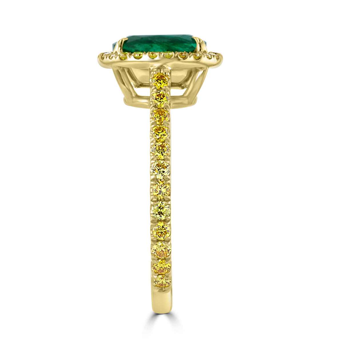 18K YELLOW GOLD 1.39 CTW EMERALD & 0.48 DIAMOND HALO RING 4,4.5,5,5.5,6,6.5,7,7.5,8,8.5,9