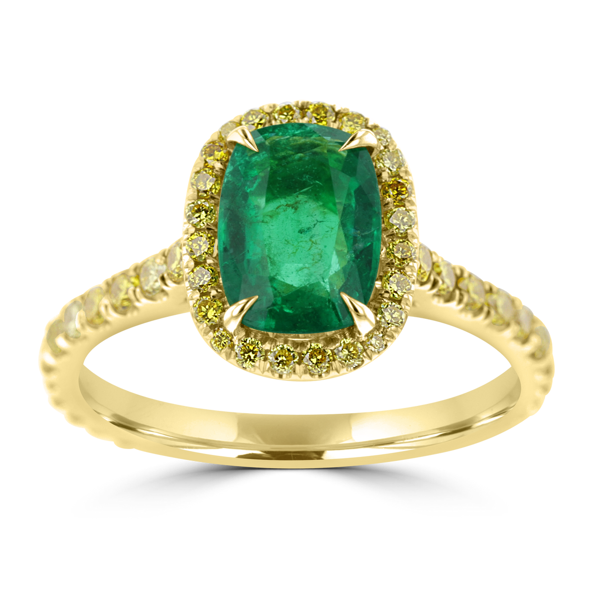 18K YELLOW GOLD 1.39 CTW EMERALD & 0.48 DIAMOND HALO RING 4,4.5,5,5.5,6,6.5,7,7.5,8,8.5,9