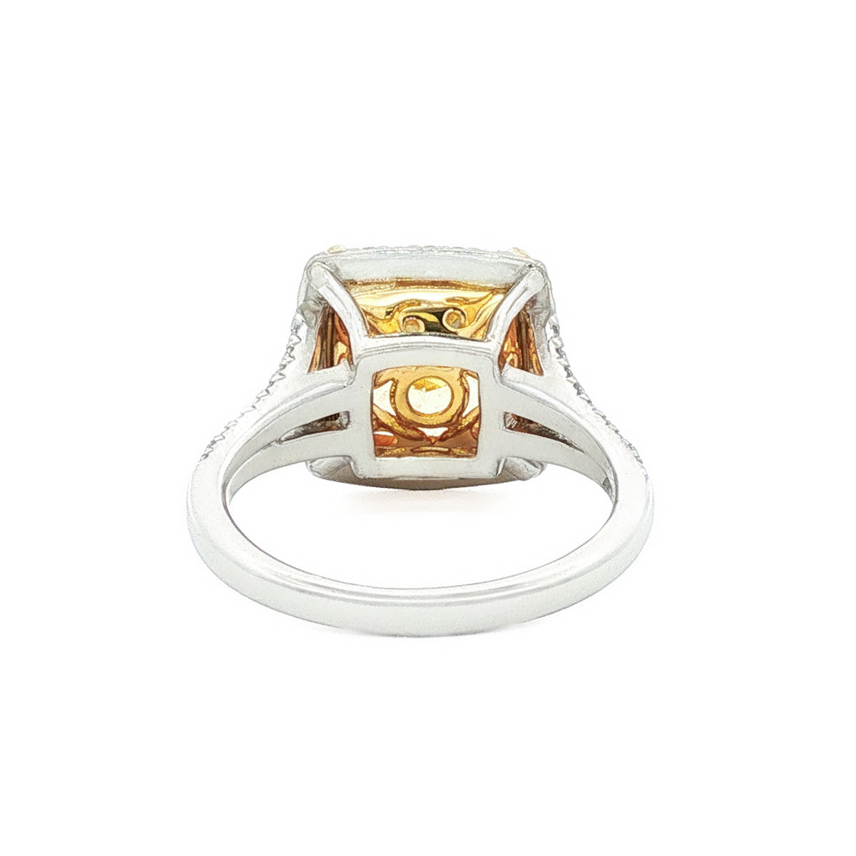 Platinum & 18kt Yellow Gold 4.60 ct Fancy Intense Yellow VVS2 GIA Certified Diamond Ring with 0.40 ctw Diamond Halo