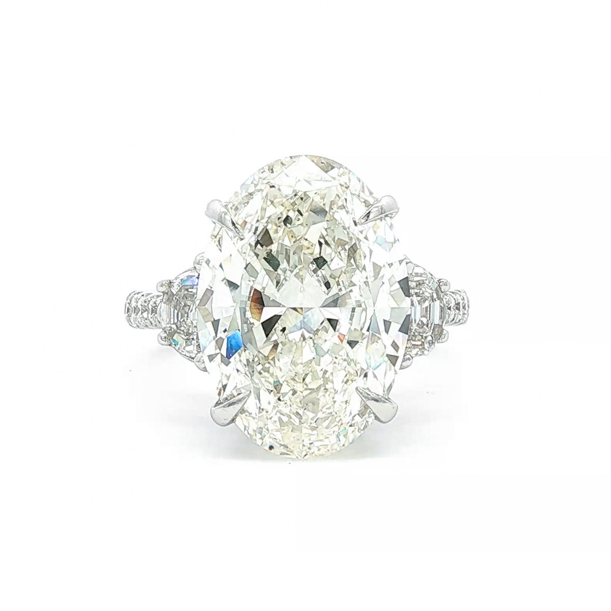 18kt White Gold 8.02 ct Oval Diamond Three-Stone Pavé Engagement Ring