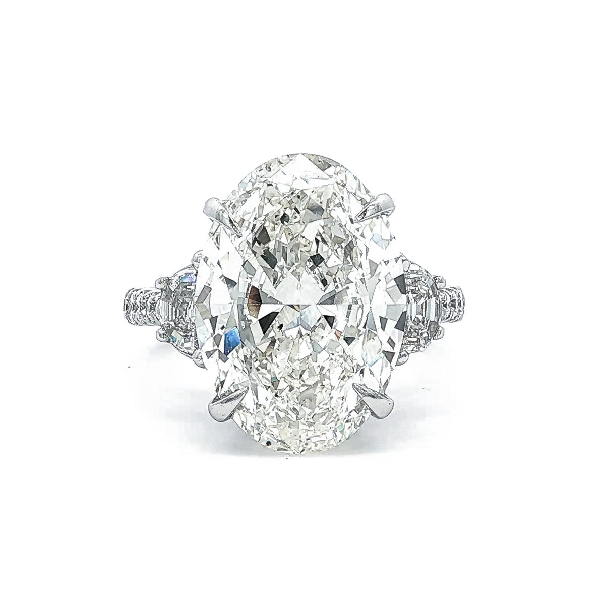 Juleve 18kt White Gold 8.02ct Oval Diamond Three-Stone Pave Engagement Ring 5,5.5,6,6.5,7,7.5,8
