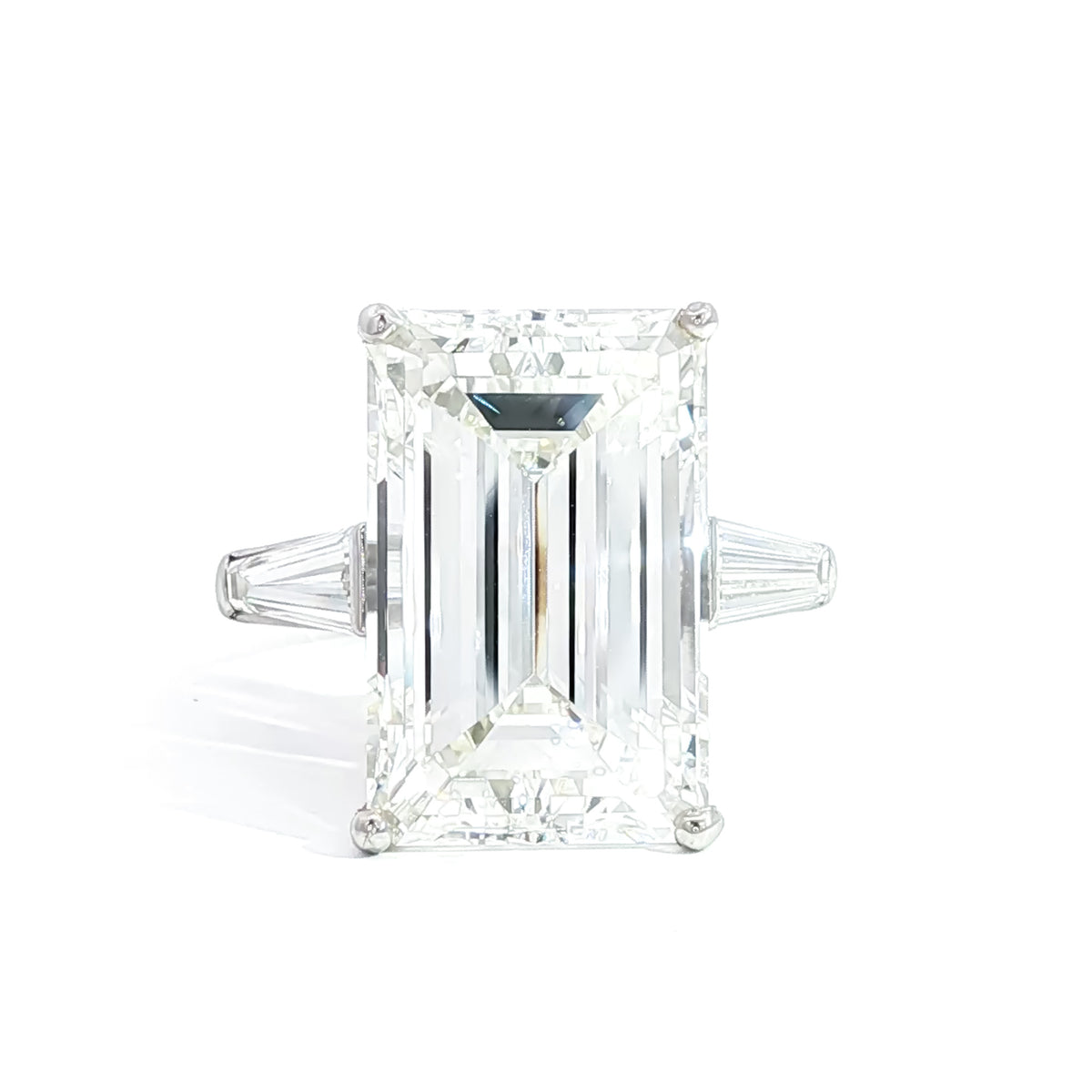 Platinum 8.93 Emerald Cut Diamond with .40 Tapered Baguette Engagement Ring 5,5.5,6,6.5,7,7.5,8