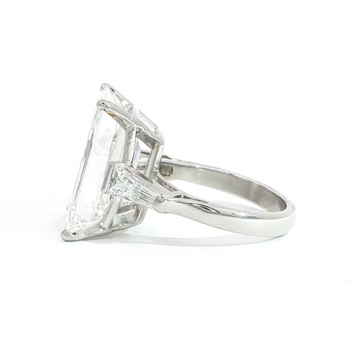 Platinum 8.93 Emerald Cut Diamond with .40 Tapered Baguette Engagement Ring 5,5.5,6,6.5,7,7.5,8