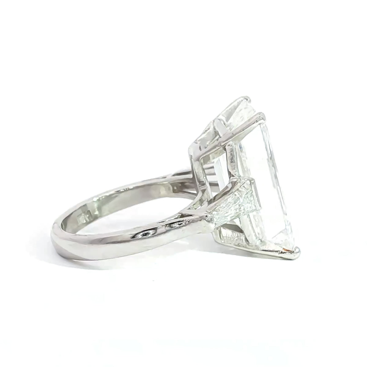 Platinum 8.93 Emerald Cut Diamond with .40 Tapered Baguette Engagement Ring 5,5.5,6,6.5,7,7.5,8