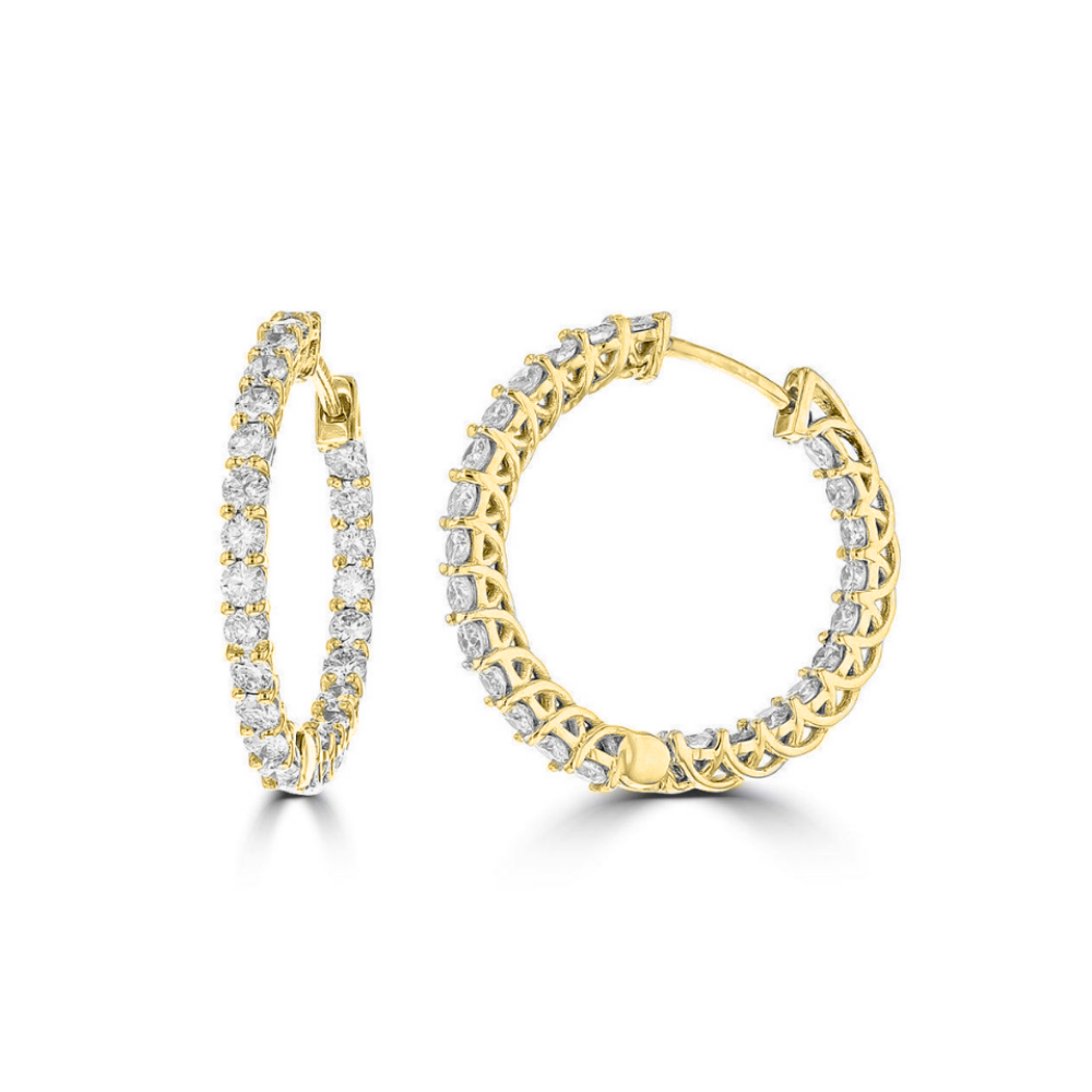 14KT YELLOW GOLD 3/4 CTW DIAMOND TRELLIS INSIDE OUT HOOP EARRINGS Yellow