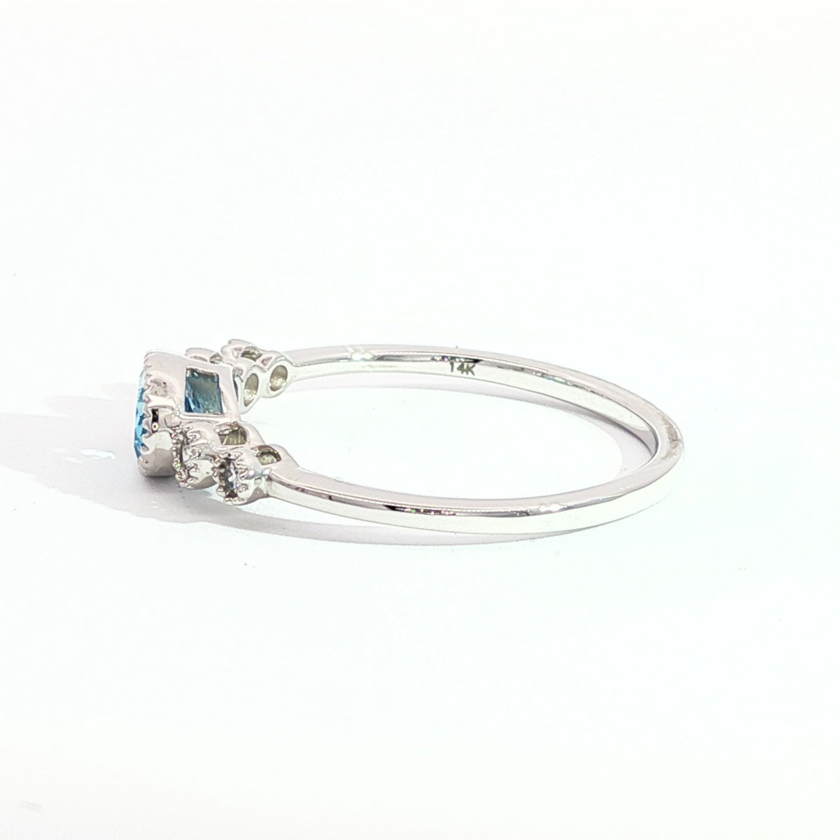 14kt White Gold & .50 ct Oval Blue Topaz & Diamond Milgrain Ring 5,5.5,6,6.5,7,7.5,8,8.5,9