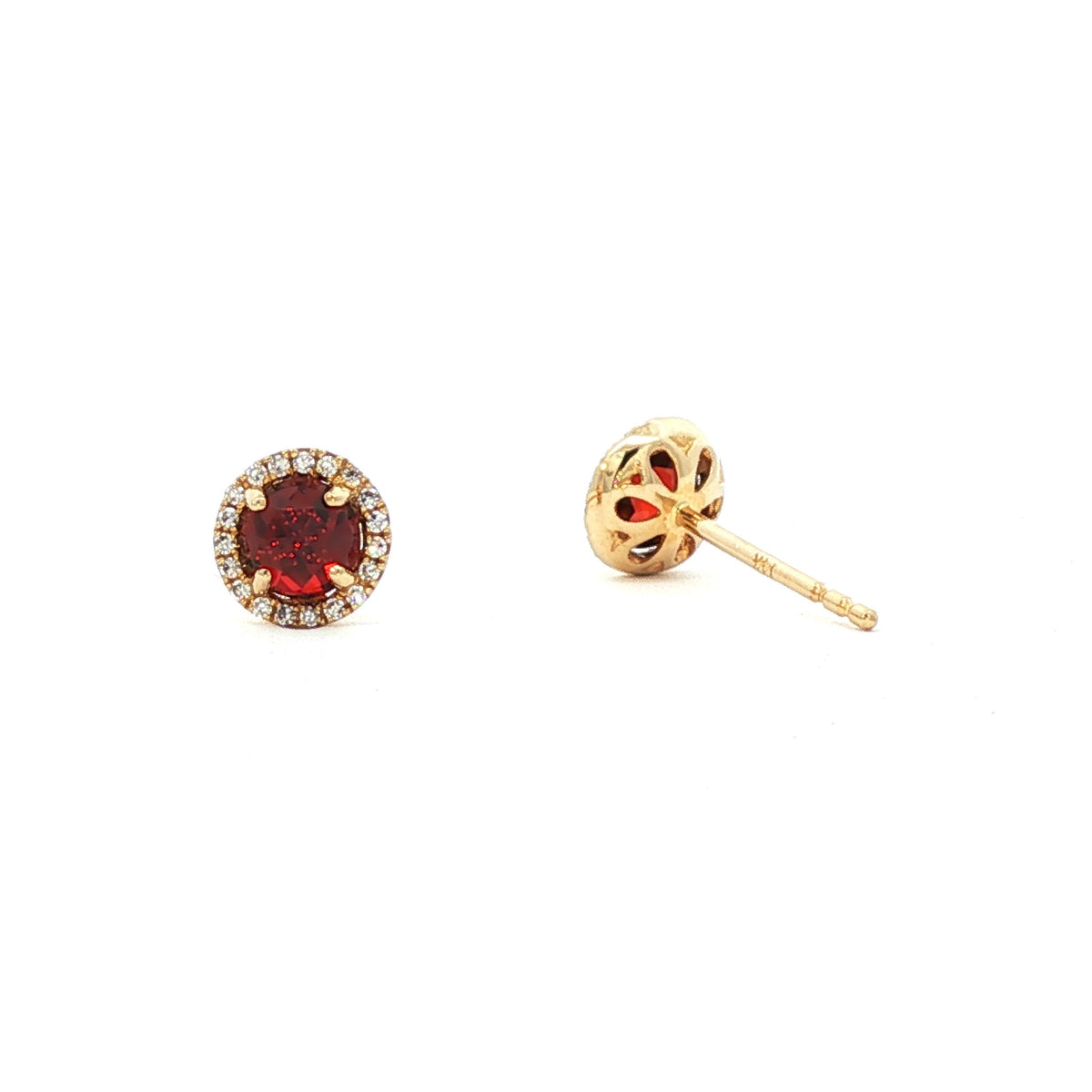 14kt Gold Garnet and Diamond Halo Stud Earrings Yellow,White