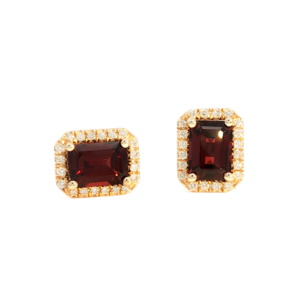 14kt Yellow Gold 2.40 ctw Emerald Cut Garnet Diamond Halo Stud Earrings