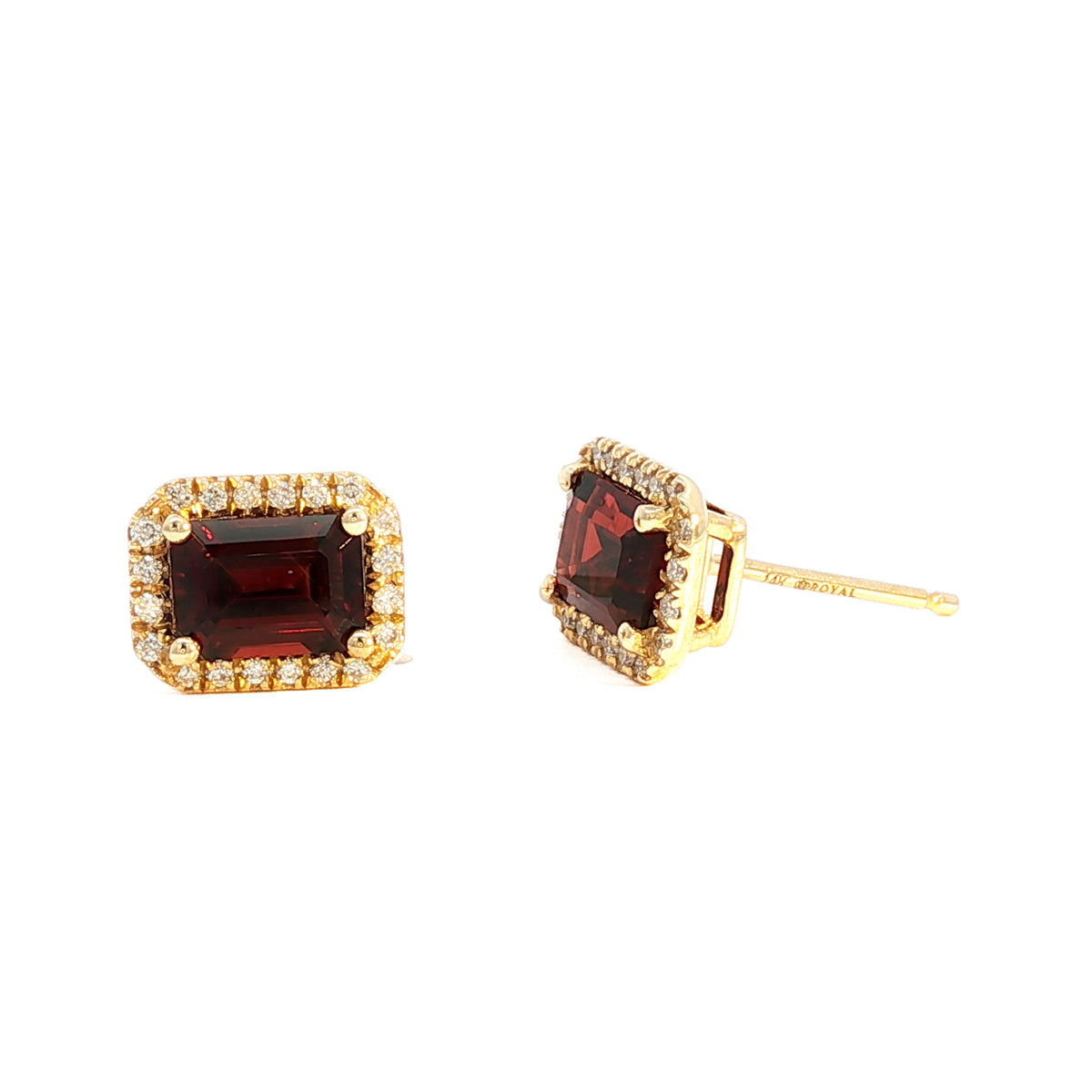 14kt Yellow Gold 2.40 ctw Emerald Cut Garnet Diamond Halo Stud Earrings