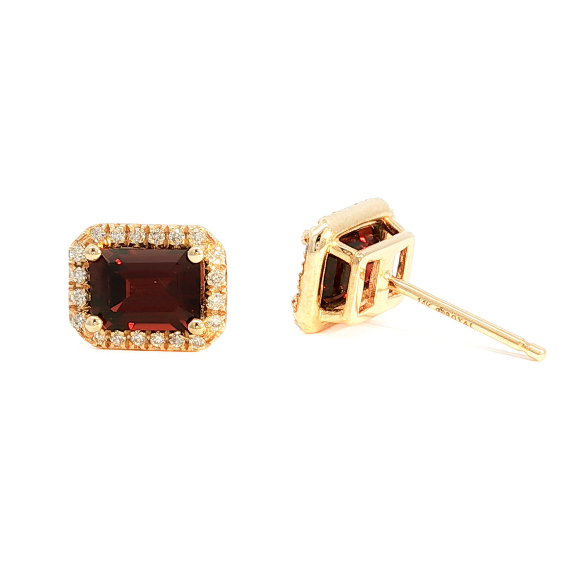 14kt Yellow Gold 2.40 ctw Emerald Cut Garnet Diamond Halo Stud Earrings