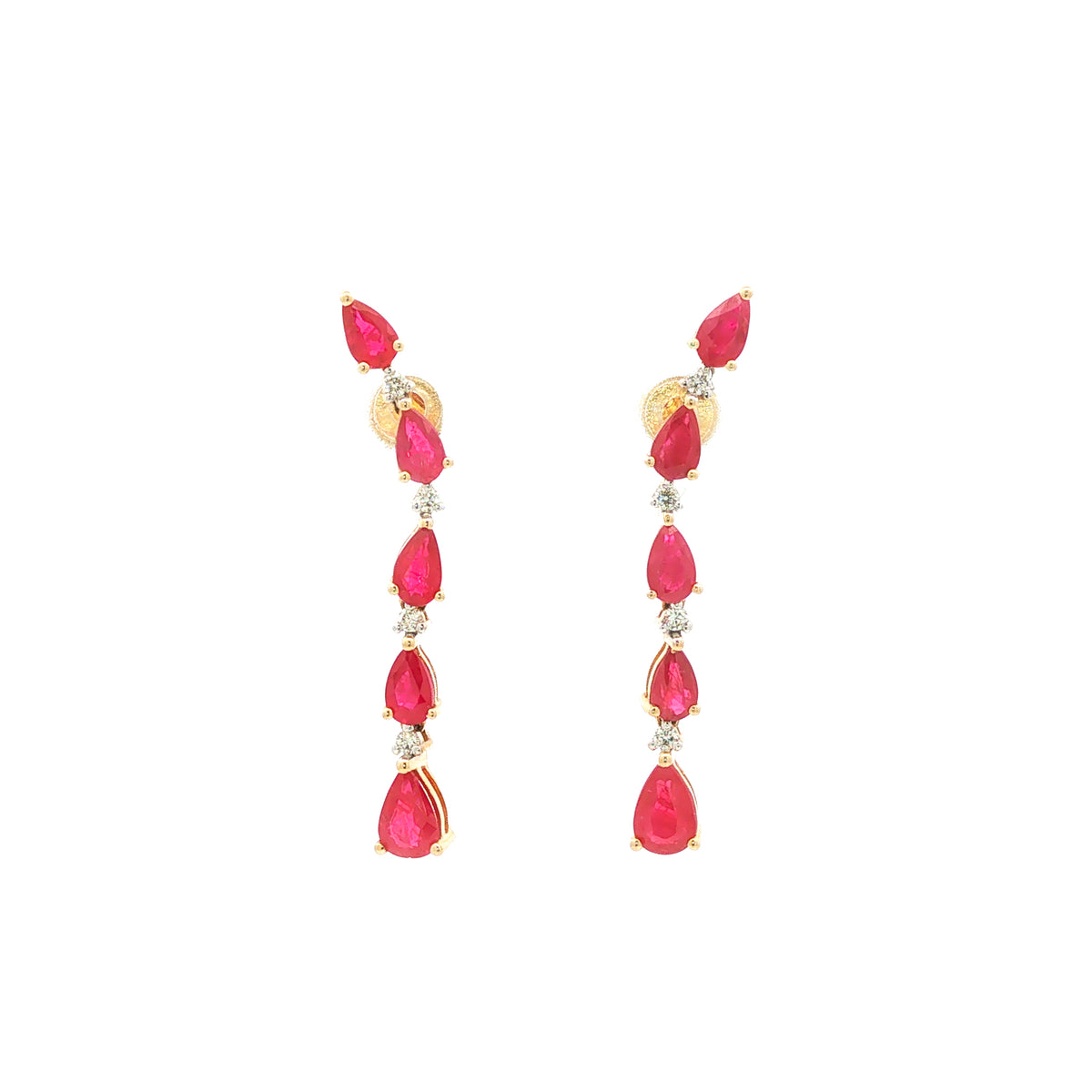 14kt Yellow Gold 2.87 ctw Pear-Shaped Ruby & 0.13 ctw Diamond Dangle Earrings