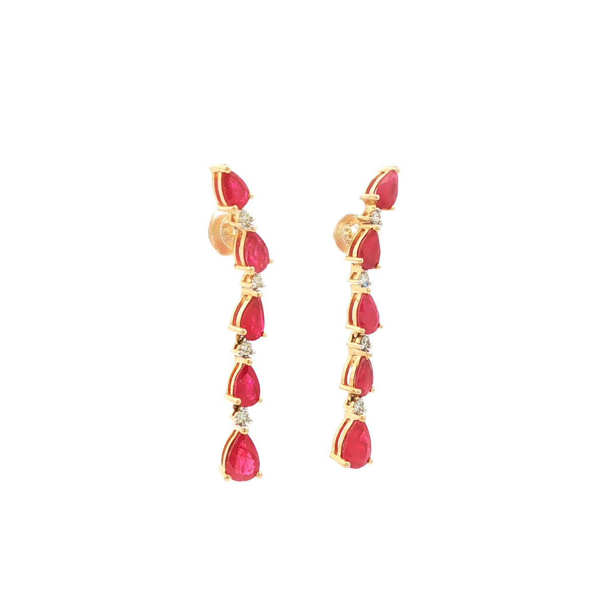 14kt Yellow Gold 2.87 ctw Pear-Shaped Ruby & 0.13 ctw Diamond Dangle Earrings