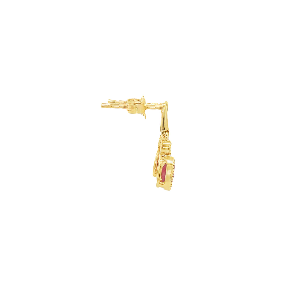 14kt Yellow Gold 0.60 ctw Oval Ruby & 0.05 ctw Diamond Milgrain Drop Earrings