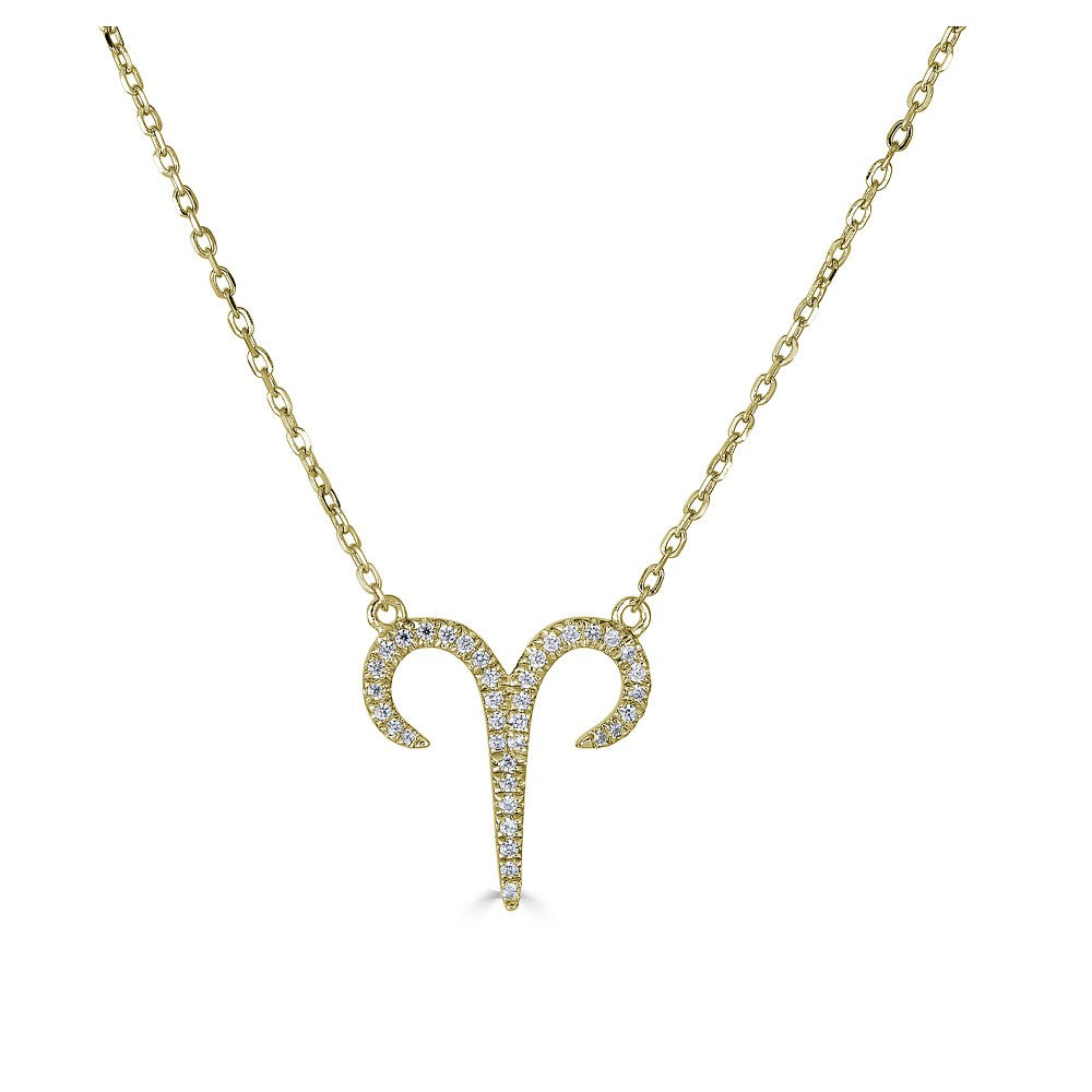 14KT GOLD 0.12 CARAT ROUND DIAMOND ARIES NECKLACE- 2 COLORS Yellow