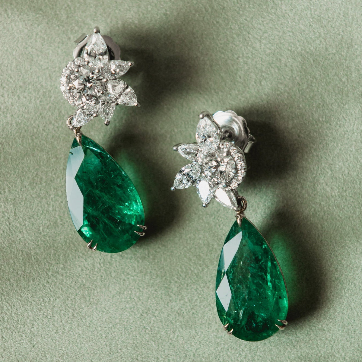 Juleve 18kt White & Yellow Gold 23.63 ctw Emerald & 5.51 ctw Diamon Dangle Earrings